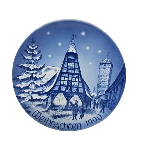 1990 BAREUTHER Christmas Plate The Old Forge In Rothenberg Vintage German Decor - Picture 1 of 9